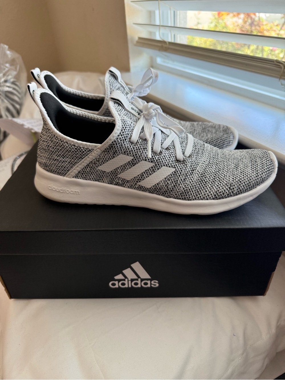 adidas Grey Knit Running Sneakers with White Accents